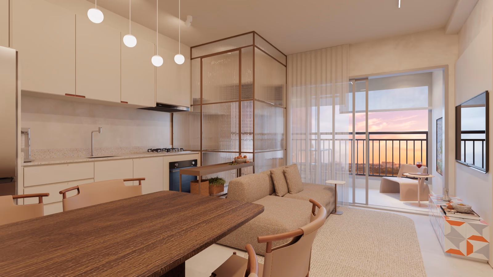 Living do apartamento de 62 m² — Riviera Home Resort
