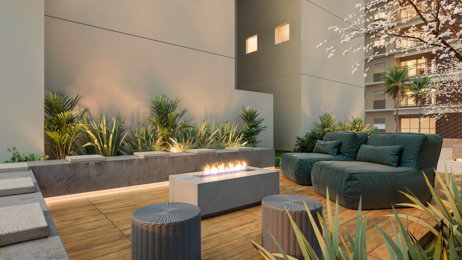 Perspectiva ilustrada — Fire lounge no Riviera Home Resort