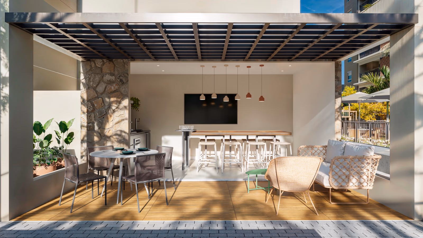 Perspectiva ilustrada — Espaço gourmet no Riviera Home Resort